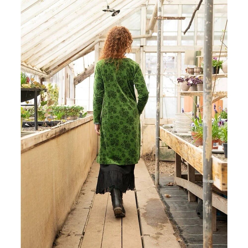 Gudrun Sjoden Velour Selma Button Dress Green Lagenlook Minimalist Size Medium - Picture 2 of 9